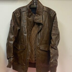 Tommy Hilfiger Dark Brown Leather Military Jacket